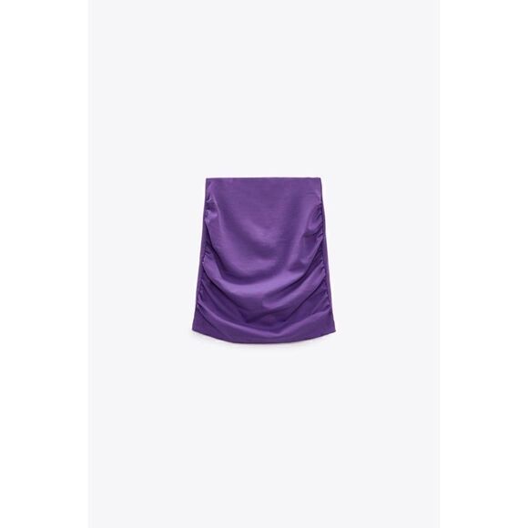 NWT Zara Ruched High Waisted Gathered Mini Skirt in Purple, Size Small - Picture 8 of 14